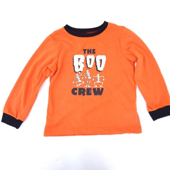 Halloween Pajama Top 4T Unisex Boy Girl "Boo Crew" Long Sleeve, Orange Black - Picture 1 of 4